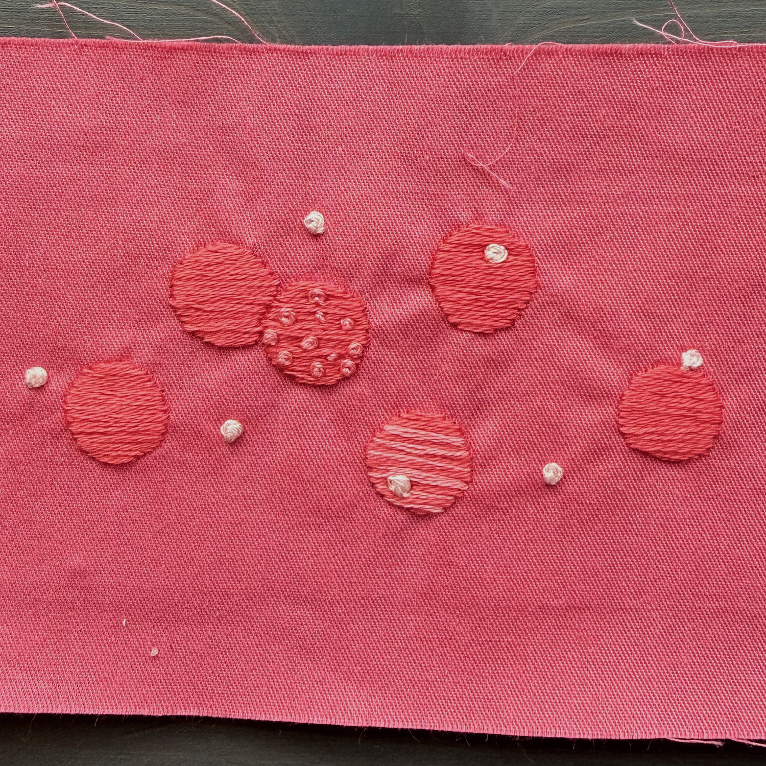 Completed bubble embroidery for the sunglasses case lining