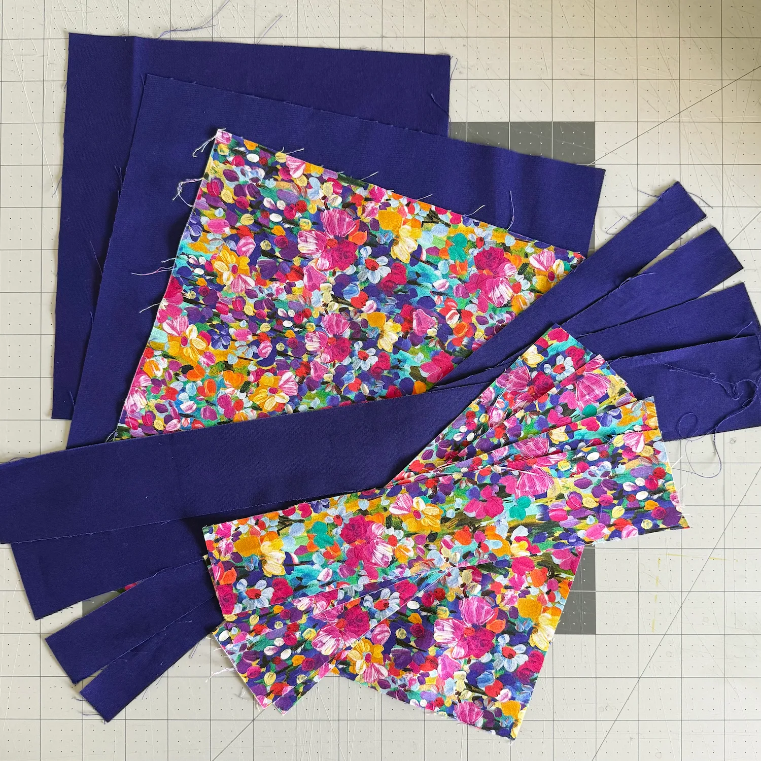 Fabric pieces cut for wrapping the tray